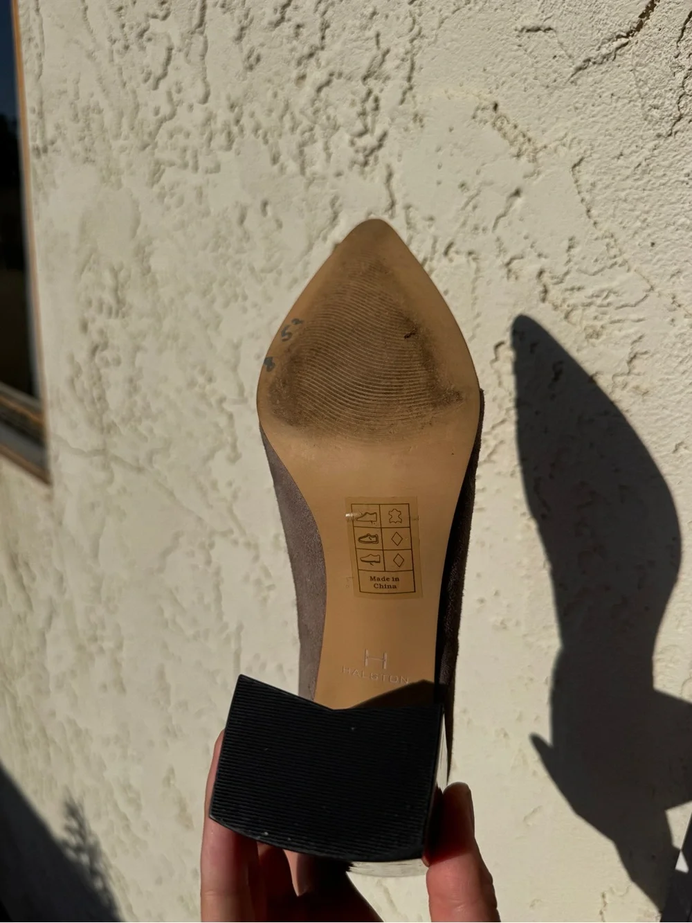 H by Halston Taupe Gray Suede Pointed Pumps with Silver Mirrored Block Heels